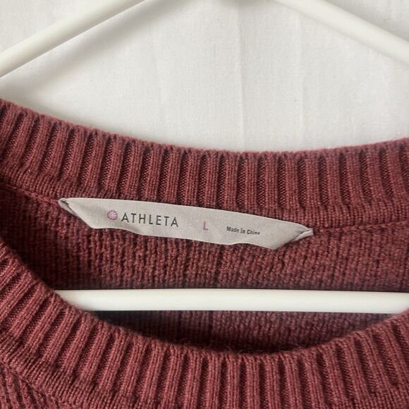 Athleta Wool Cashmere Sweater Size L Burgundy Red Pullover Crewneck Relaxed Fit - Picture 4 of 8